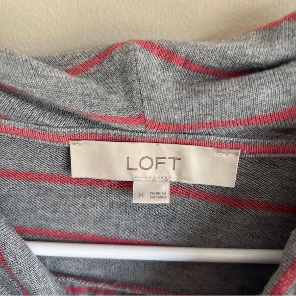 Loft Gray Striped Cowlneck Tunic Pullover Lightweight Sweater - Picture 2 of 5